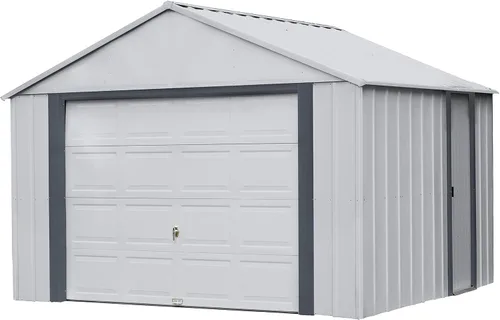 Arrow Shed 12' x 10' Murryhill Garaje de acero galvanizado de paredes extra altas, cobertizo prefabricado de almacenamiento, 3,6 m x 3 m, gris flauta