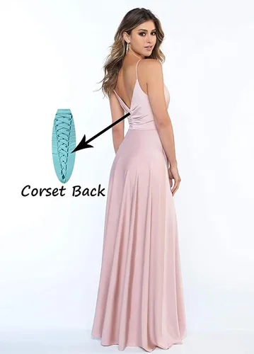 Miniatura 2 de Dymaisei Vestidos de fiesta de satén brillante, tirantes delgados, vestidos de dama de honor, cuello en V, vestido de fiesta formal con abertura