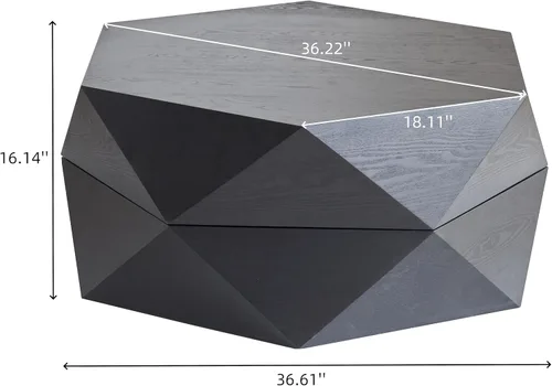Miniatura 3 de Mesa de centro de almacenamiento de 36.61 pulgadas, moderna mesa de centro de madera rústica con chapa de madera maciza, mesa de té grande y única