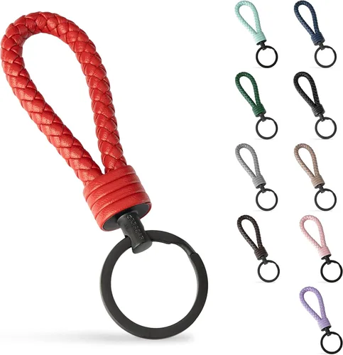 SERASAR | Leather Keychain [Strong] - with Additional Stainless Steel Key Ring for Small Keys - with Gift Box Rojo