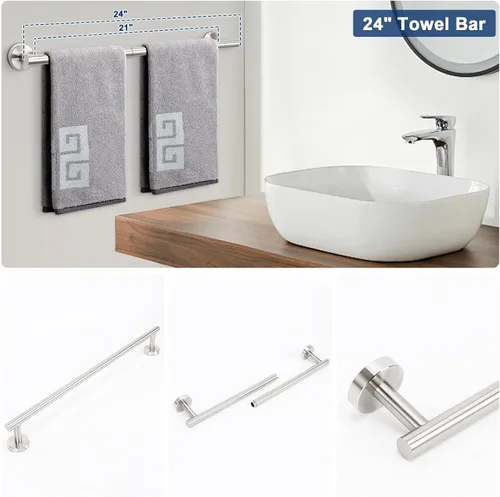 Miniatura 4 de NearMoon Juego de 5 piezas de accesorios de baño SUS304 de acero inoxidable grueso, incluye barra de toalla de 24 pulgadas, anillo de toalla