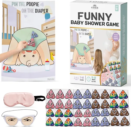 Miniatura 9 de Pin the Poopie on the Diaper Boy Baby Shower Game - Divertido juego de baby shower con divertidas calcomanías vibrantes de Poopie - Para revelación