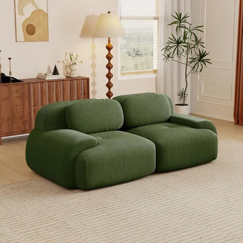 Sofás modulares modulares sin hueso de 82 pulgadas para sala de estar, juego de sofá comprimido de 2 plazas, no requiere montaje, tela de pana, Verde