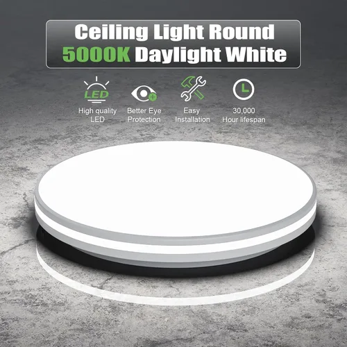 Miniatura 2 de Airand - Lámpara de techo de 10.2 pulgadas, montaje empotrado, luz de techo LED de 20 W, luz blanca diurna, 5000 K, redonda, impermeable