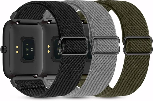 Miniatura 9 de Paquete de 3 correas elásticas de nailon compatibles con SKG Smart Watch para mujeres y hombres, correas elásticas suaves de liberación rápida