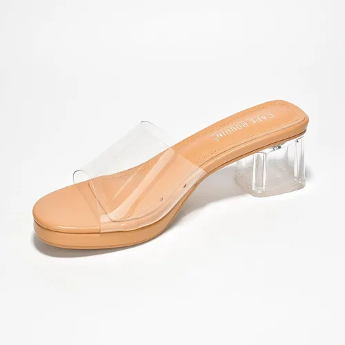 Miniatura 5 de Cape Robbin Tacones transparentes de bloque bajo para mujer, sandalias transparentes con punta abierta redonda (Anjelic)