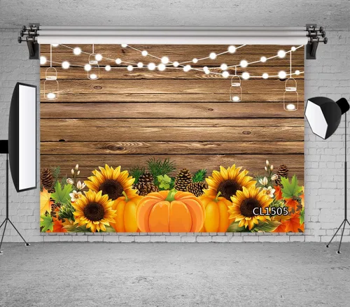 Miniatura 2 de LB Telones de fondo de Acción de Gracias para fotografía, cosecha, calabaza, girasoles de pino, madera rústica, fondo de fotos, pancarta de fiesta