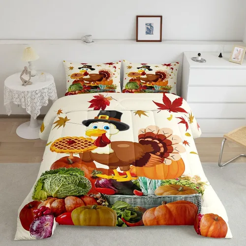 Miniatura 13 de Juego de edredón de calabaza de otoño tamaño individual para niños y niñas, juego de ropa de cama para niños, mujeres y hombres, ultra suave