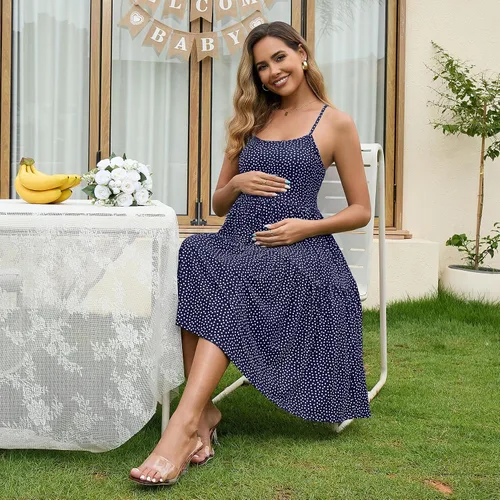 Miniatura 26 de GINKANA Vestido de maternidad sin mangas para mujer, con tirantes ajustables, vestido casual de verano para uso diario o baby shower