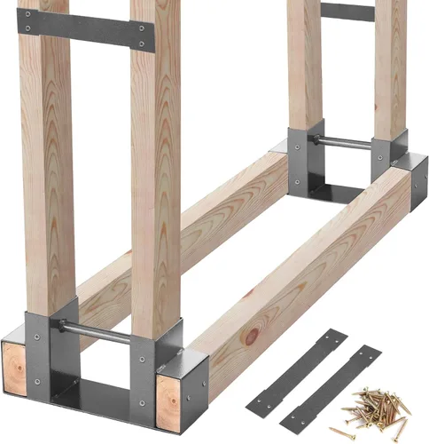 Miniatura 7 de MOFEEZ Kit de soporte de almacenamiento de troncos de leña al aire libre, soporte de almacenamiento de madera para chimenea, ajustable a cualquier