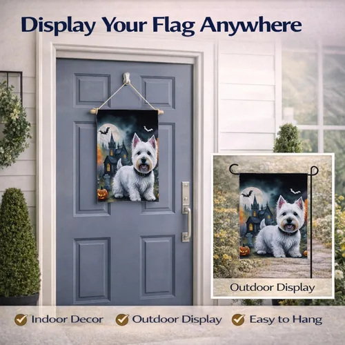 Miniatura 8 de Caroline's Treasures DAC2058GF Westie Spooky - Bandera de jardín de Halloween para buzón, bandera decorativa para patio exterior, patio, obras