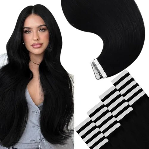 Miniatura 20 de YoungSee - Extensiones de cabello humano con cinta adhesiva, color negro ombre, extensiones de cabello humano real, cinta adhesiva invisible