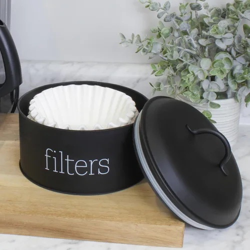 Miniatura 2 de AuldHome Design Soporte para filtro de café (negro), contenedor de almacenamiento de filtro de esmalte en diseño moderno de esmalte de granja
