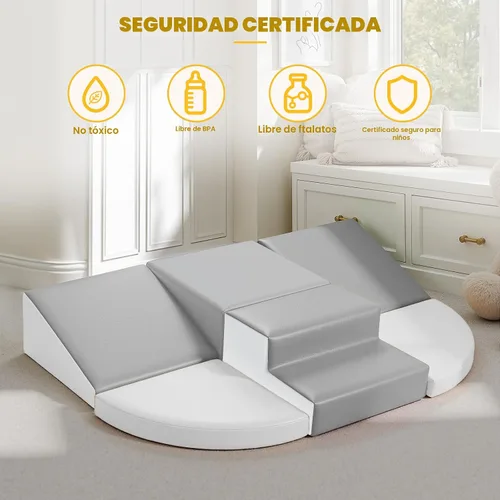 Miniatura 3 de Hoohtoot Bloques de escalada de espuma suave para niños pequeños: juego de cuero sintético de 6 piezas - Juguetes de escalada y gateo para niños