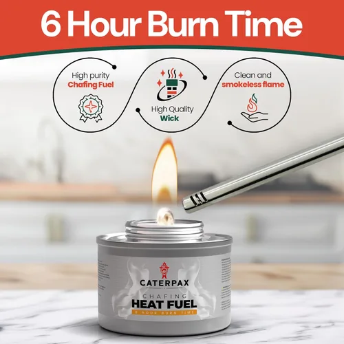 Miniatura 2 de Paquete de 12 latas de combustible de 6 horas para calentadores de alimentos y bandejas de bufé de rozaduras, sin olor, sin humo, mecha