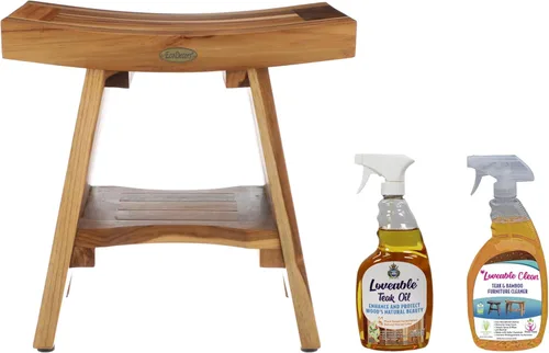 Miniatura 16 de EcoDecors Banco de Ducha de Teca de 18", Capacidad de 300 Libras – Asiento de Baño de Madera Impermeable con Estante, Asiento de Spa para Adultos