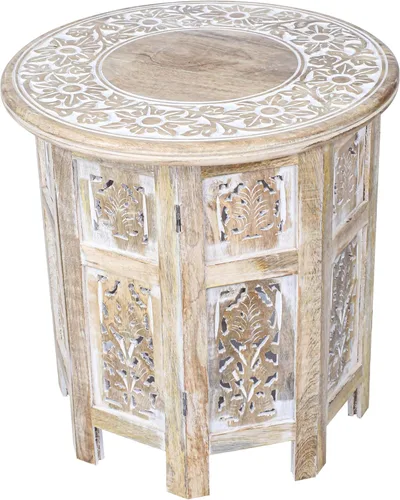Miniatura 3 de Mesa auxiliar en madera de mango - Mesa auxiliar de madera maciza artesanal, mesa de acento tallada para decoración de sala de estar, dormitorio