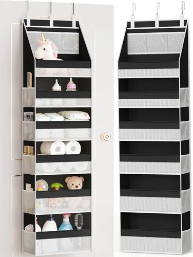 Miniatura 15 de Criusia Organizador sobre la puerta, almacenamiento colgante para armario de 6 estantes con 13 bolsillos de malla, capacidad de 25kg detrás