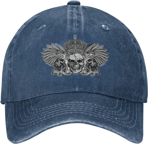 Miniatura 2 de Cowboy Hat Trendy Hats for Man and Women Djustable Four Season Outdoor Baseball Cap of Hell Skull with Angel Navy Blue