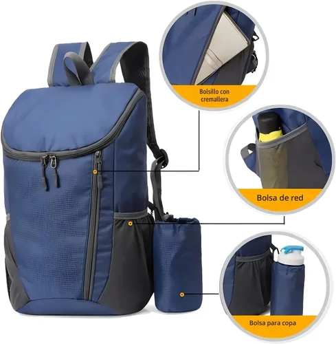 Miniatura 6 de Mochila plegable portátil, mochila plegable para montañismo, mochila ultraligera para ciclismo al aire libre, mochila de senderismo para viajes Negro