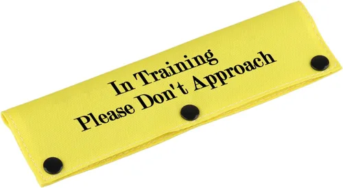 Divertida funda para correa de perro en entrenamiento por favor no acercarse a la correa de perro, etiqueta de parche de identificación colgante de