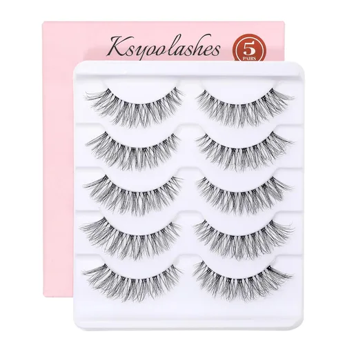 Miniatura 7 de Pestañas de tira natural con banda transparente, pestañas rizadas en D de ojo de gato de 0.31 a 0.59 pulgadas que parecen extensiones, pestañas