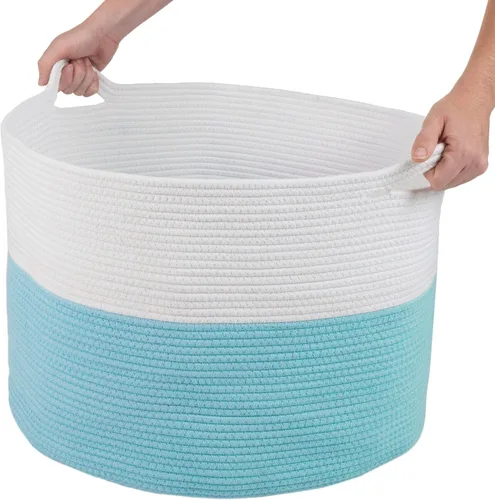 Miniatura 7 de Home-Complete - Cesta extragrande de cuerda de algodón con asas para lavandería, mantas, almohadas y almacenamiento de juguetes, cestas