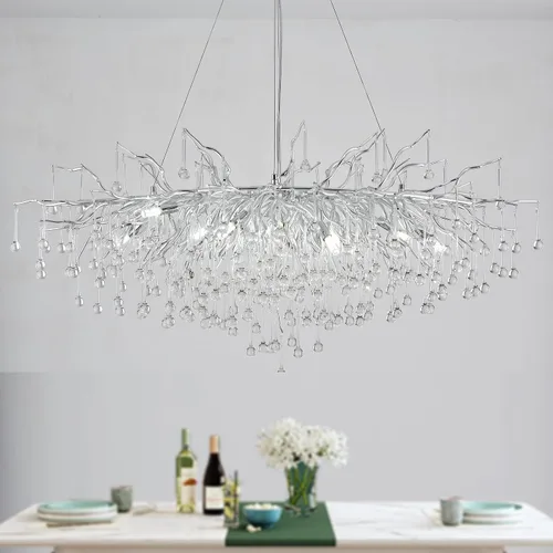 Miniatura 12 de Candelabro de cristal para comedor, lámpara moderna de 24 pulgadas para sala de estar, candelabros de rama de árbol dorado con 8 luces, lámpara