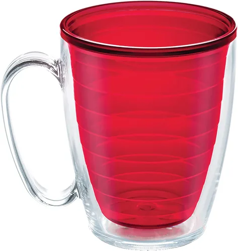 Tervis - Vaso de viaje de doble pared transparente y colorido hecho en Estados Unidos con aislamiento de mesa que mantiene las bebidas frías y Rojo