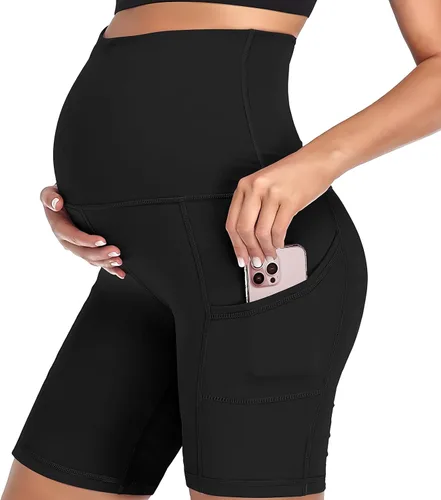 Buauty Pantalones cortos de maternidad para mujer con bolsillos sobre el vientre, yoga, correr, atletismo, embarazo, pantalones cortos de descanso,