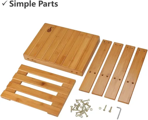 Miniatura 4 de ASelected Taburete de ducha de bambú pequeño de madera de 13 pulgadas, taburete de madera impermeable con estante de almacenamiento para espacios