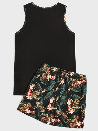 Miniatura 2 de Floerns Conjunto de pantalones cortos tribales con cordón para hombre, sin mangas, traje de dos piezas