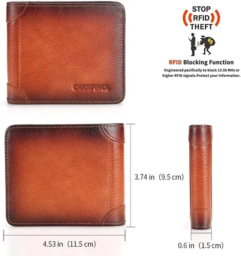 Miniatura 21 de Billetera de piel triple con bloqueo RFID para hombre con 2 ventanas de identificación, 2 compartimentos para efectivo, 6-8 ranuras para tarjetas