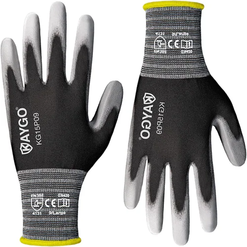 Miniatura 15 de KAYGO KG15P - Guantes de trabajo con revestimiento de poliuretano, nailon Lite, para la seguridad, revestimiento de poliuretano gris, muñeca de Azul