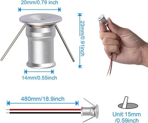 Miniatura 4 de Mini foco LED 902 de 120°, DC12V 1W, 80Ra, 75lm, tamaño pequeño, instalación empotrada, adecuado para iluminación de gabinetes como gabinetes