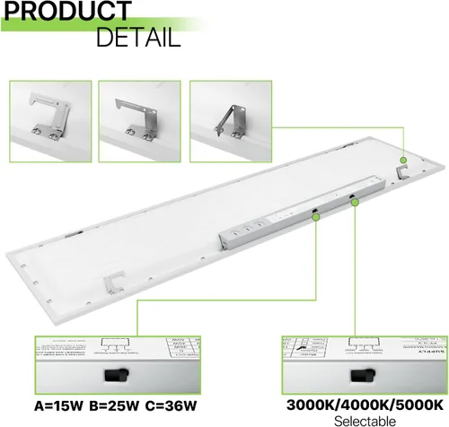 Miniatura 6 de Magshion Panel de luz LED 1 x 4, luz de techo empotrada regulable 36/40/50W y 3000K/4000K/5000K temperaturas de color seleccionables, lámpara