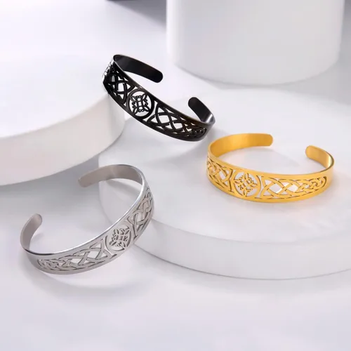Miniatura 6 de Dreamtimes Pulsera de nudo de bruja para mujer, de acero inoxidable, ajustable, abierta, celta, cuaternario, Wicca, pulsera de nudo de brujas