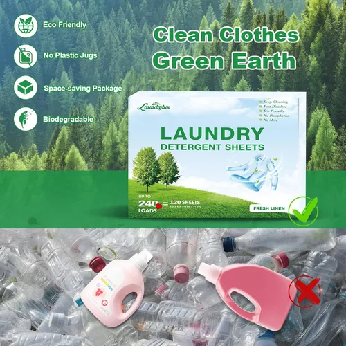 Miniatura 3 de Hoja de detergente para ropa, tiras de lavado ecológicas e hipoalergénicas, ingredientes naturales, ultraconcentrado, listo para viajar, sin jarra