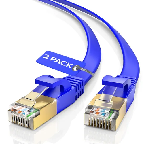 Miniatura 11 de Cable Ethernet Cat 7 de 1.5 pies, con un diseño plano que ahorra espacio, cable de conexión de Internet y red LAN de alta velocidad, conectores