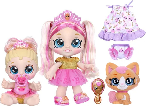 Kindi Kids Aromática Sisters Pawsome Royal Family - Muñeca de Juego Preescolar de 10": Tiara Sparkles, Baby Kindi de 6.5": Teenie Tiara, y Kindi