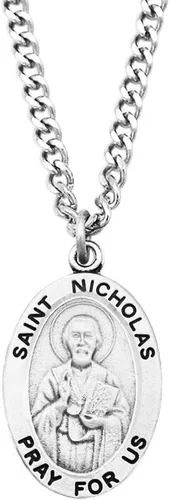Rosemarie Collections Colgante de medalla religiosa de San en cadena de acero inoxidable sin clase, con biografía y carpeta de imágenes, 24 pulgadas