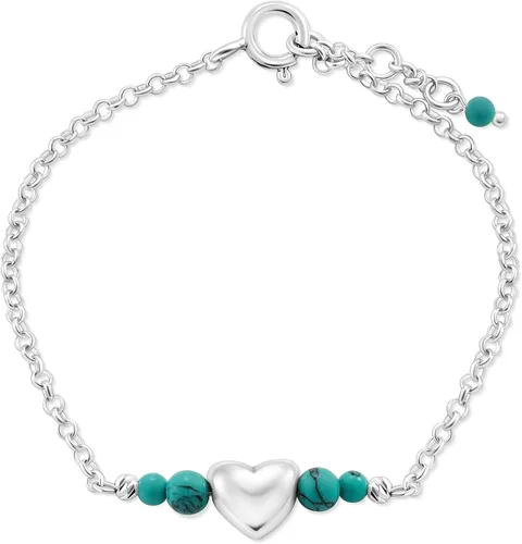 Miniatura 18 de 925 Sterling Silver Gemstone Bracelet - 3mm Gemstone Round Beads with Heart Silver Charm - 16-18cm Length - Gemstone Jewelry for Women - Perfect for