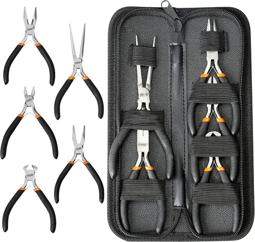 SOONAN 5 Piezas Alicates Mini, Juego de Herramientas Duraderas Cortadores de Cables – Punta de Aguja Larga, Nariz Larga, Alicate de Punta Curvada,