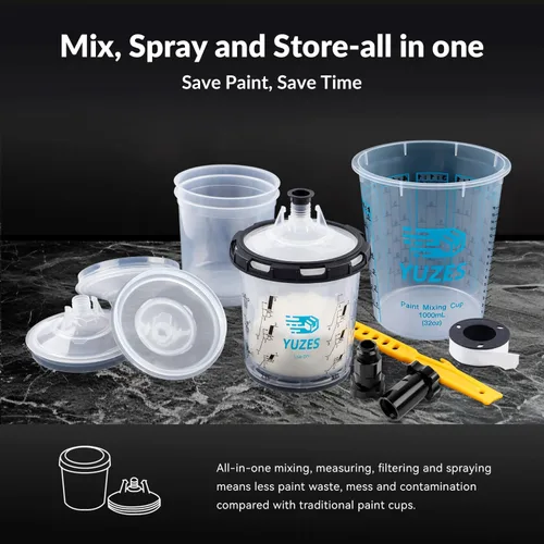 Miniatura 3 de YUZES Tazas desechables para pistola de pintura de 20 onzas líquidas (600ML), 40 tapas y forros desechables para tazas de pintura, 2 tazas duras