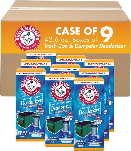 Arm & Hammer 3320084116CT Desodorante para cubos de basura y contenedores de basura, aplicación en polvo, original, 42.6 oz (caja de 9)