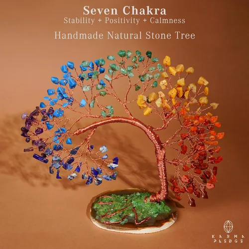 Miniatura 2 de Árbol de la vida de cristal curativo de 7 chakras para decoración, hecho a mano, con cristales y piedras curativas de Reiki, para energía positiva