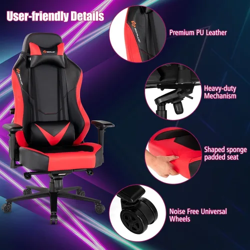 Miniatura 9 de Goplus Gaming Chair, 360° Swivel Computer Chair with Casters, Multi-Angle Reclining, Tension Control, 4D Armrest, Headrest, Gas Lift, Height