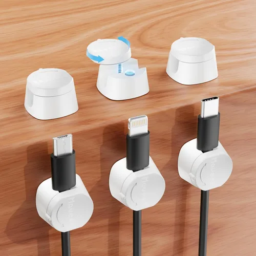 Miniatura 11 de Kanemc Clips de cable para escritorio, organizador magnético de alambre giratorio de 360°, gestión de cables autoadhesivos para escritorios