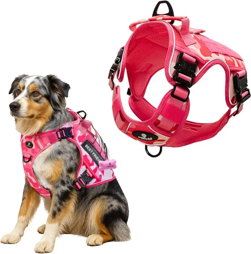 Miniatura 13 de Chaleco para perro de servicio sin tirones para perro de tamaño mediano con 4 hebillas de metal y doble costura, chaleco reflectante sin tirones