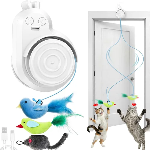 Miniatura 9 de Juguetes interactivos para gatos de interior: varita eléctrica automática de plumas y ratón de pájaro volador, recargable eléctrica colgante, juego